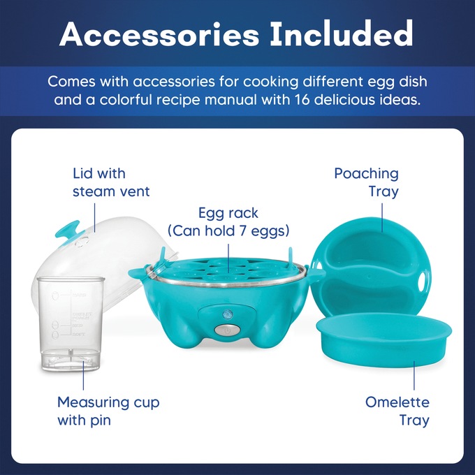 Elite Gourmet 7-Egg Cooker with Timer, Turquoise, large
