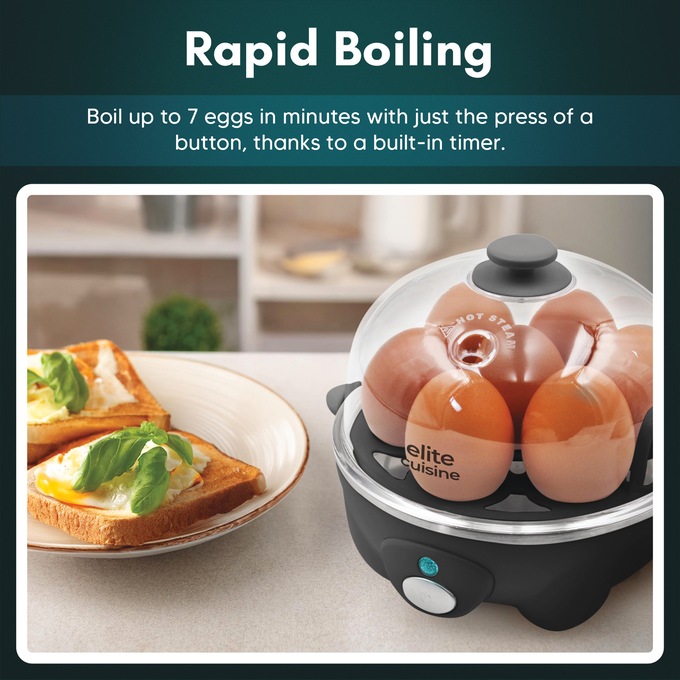 Elite Gourmet 7-Egg Cooker with Timer, Black, large
