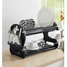 Space-Saving 2-Tier Dish Drying Rack with Utensil Holder, Black, large