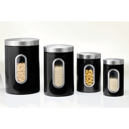 Set of 4 Window Canisters with Stainless Steel Lids, , large