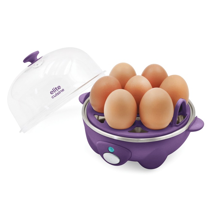 Elite Gourmet 7-Egg Cooker with Timer, Purple, large