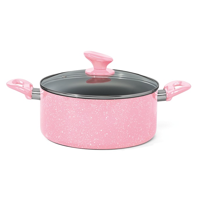13-Piece Granite Aluminum Cookware Set, Pink, large