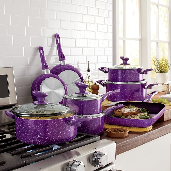 13-Piece Granite Aluminum Cookware Set,  Cookware set, Purple kitchen  accessories, Purple kitchen