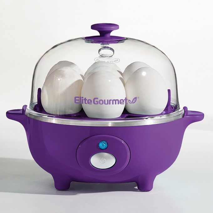 Elite Gourmet 7-Egg Cooker with Timer, Purple, large
