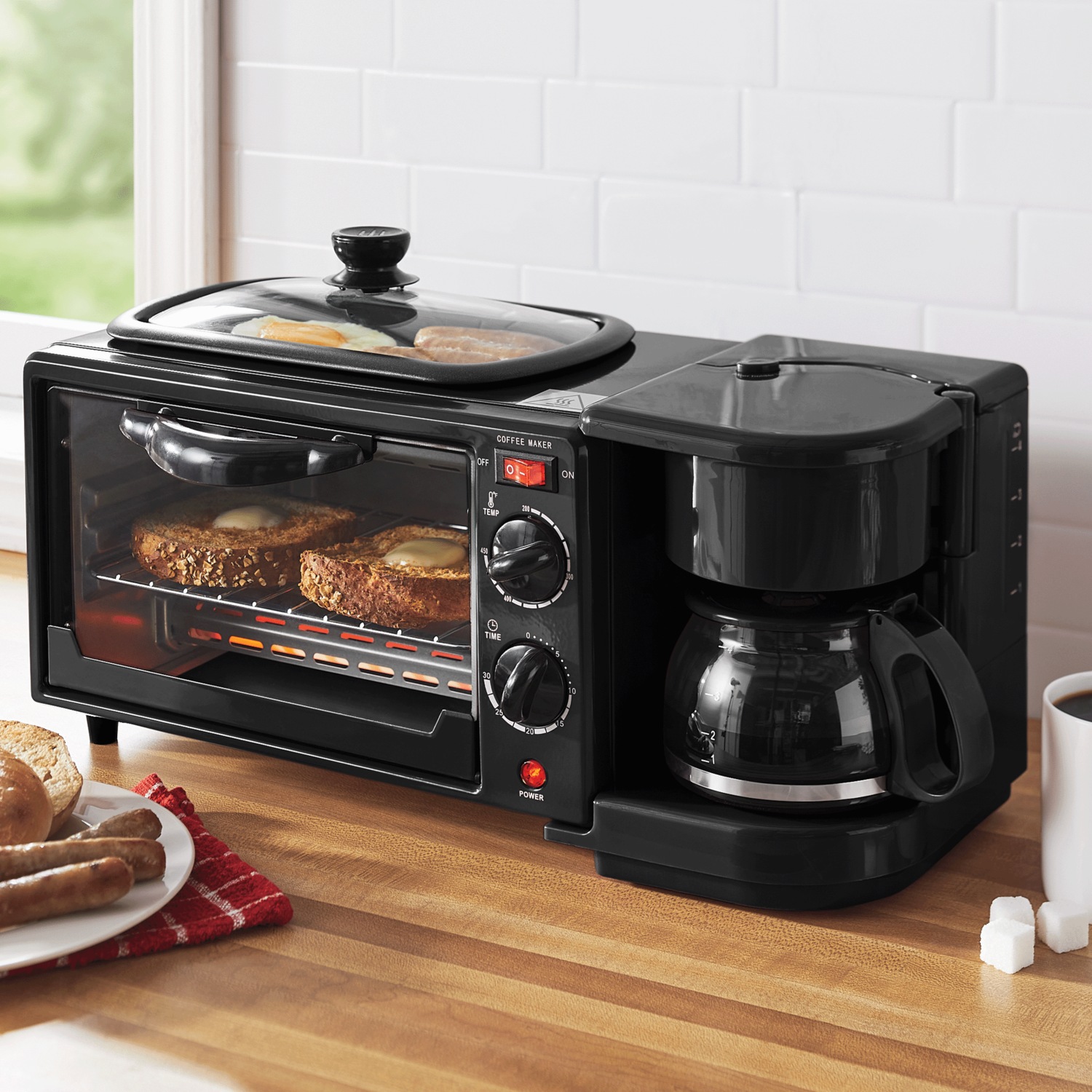 3in1 Breakfast Maker KW-206 ブラック 3-in-1 Breakfast Maker with Grill, Bake, Toast & Brew Functions