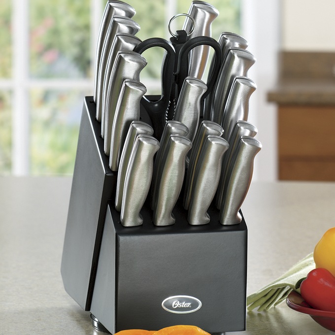 Oster 22-Piece Baldwyn Knife Block Set with Stainless Steel Cutlery, , large