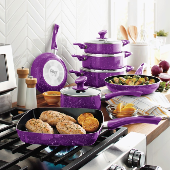Chef Tested 11-Piece Granite Ceramic Nonstick Cookware Set, Purple, large