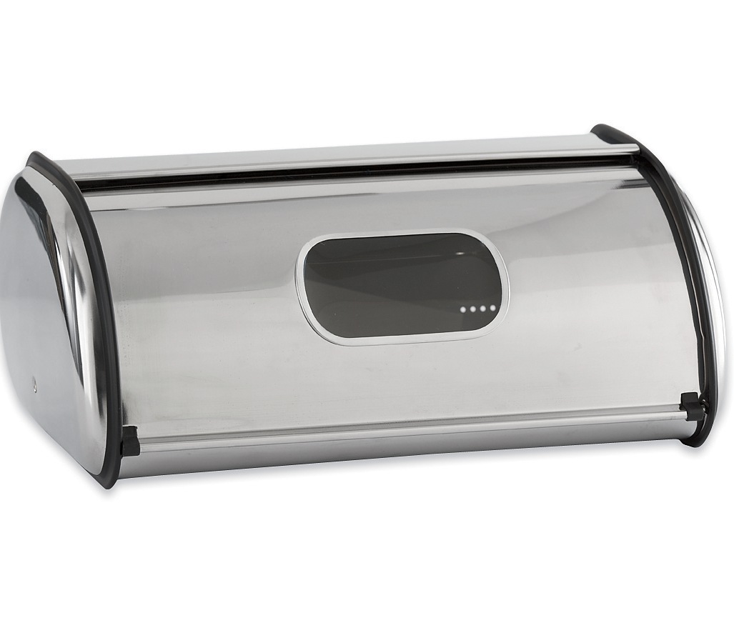 Ventilated Countertop Metal Breadbox with Window, Stainless Steel, large