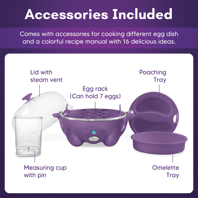 Elite Gourmet 7-Egg Cooker with Timer, Purple, large