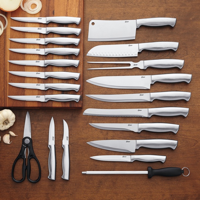Oster 22-Piece Baldwyn Knife Block Set with Stainless Steel Cutlery, , large
