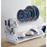 Space-Saving 2-Tier Dish Drying Rack with Utensil Holder, White, large